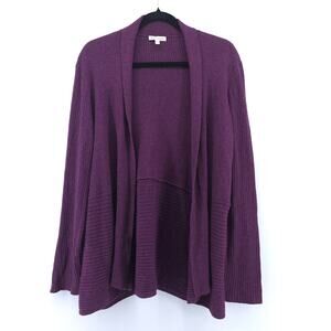 Eileen Fisher All Organic Cotton Plum Open Front Knit Mid Length Cardi Duster L